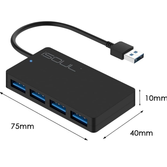 4-Port USB 3.0 Hub Splitter, Ultra Slim USB Data Hub with Individual Power - Picture 9 of 10